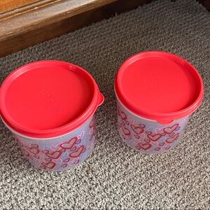 Tupperware Red Lid with Heart Design Containers Set of 2